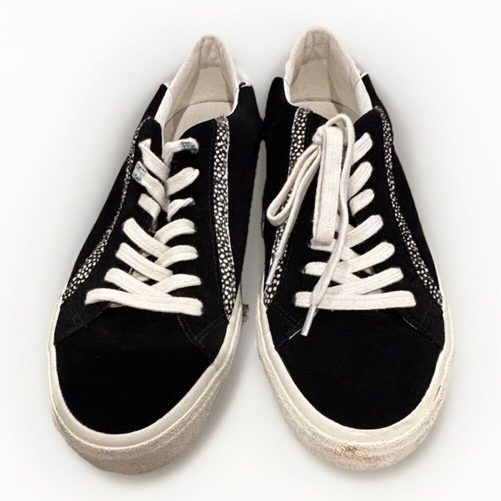 Madewell Sidewalk Low Top Black Suede Sneakers Calf Hair Trim Womenโs Size 8